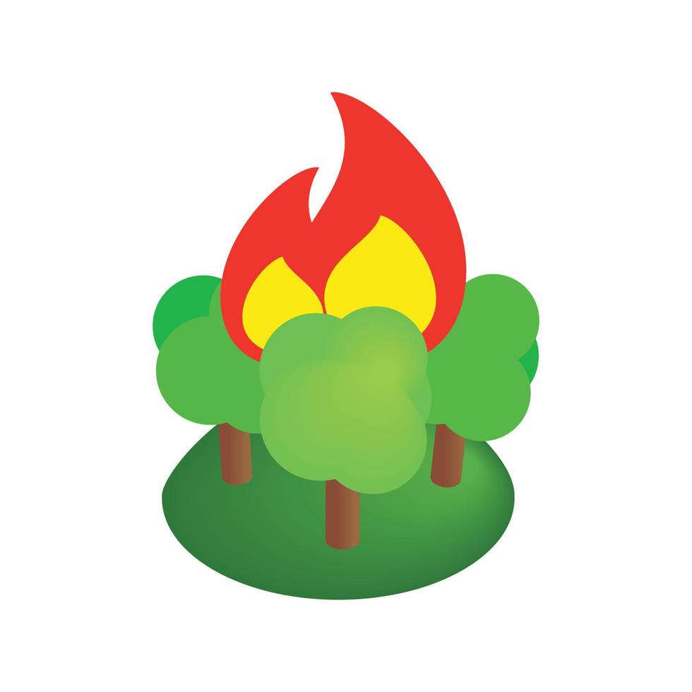 Burning forest trees isometric 3d icon vector