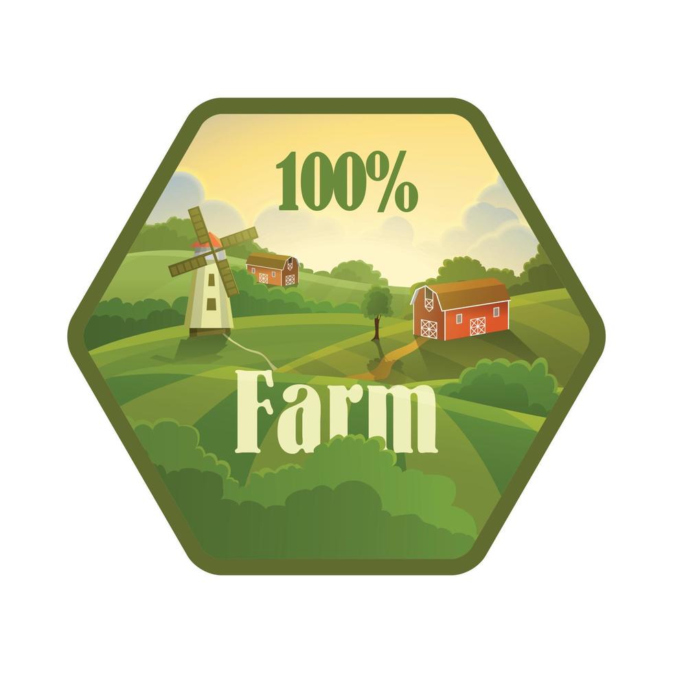Green label of healthy natural farm fresh food vector