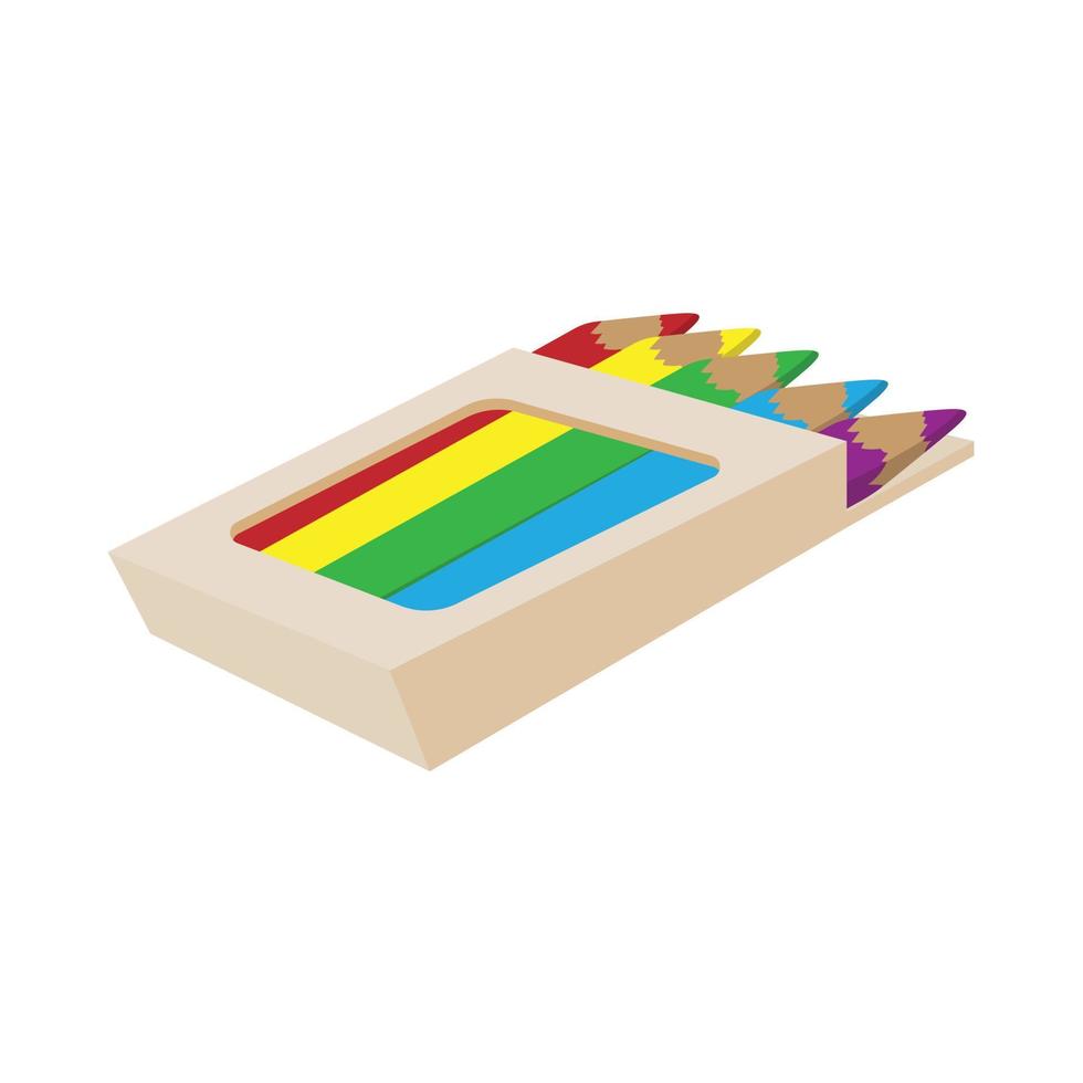 Box of colored pencils icon, cartoon style vector