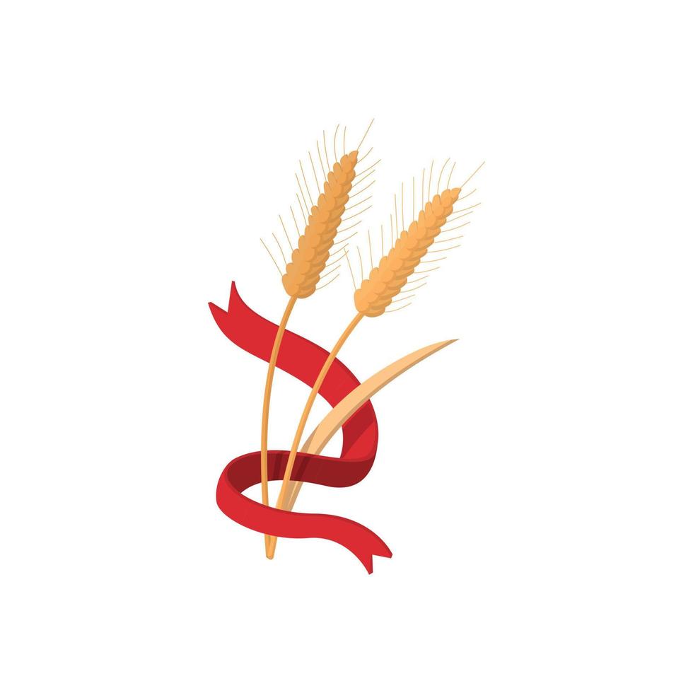 Two stalks of ripe barley with red ribbon icon vector