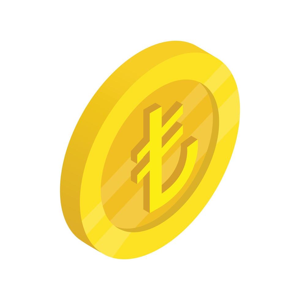 Gold coin with lira sign icon, isometric 3d style vector
