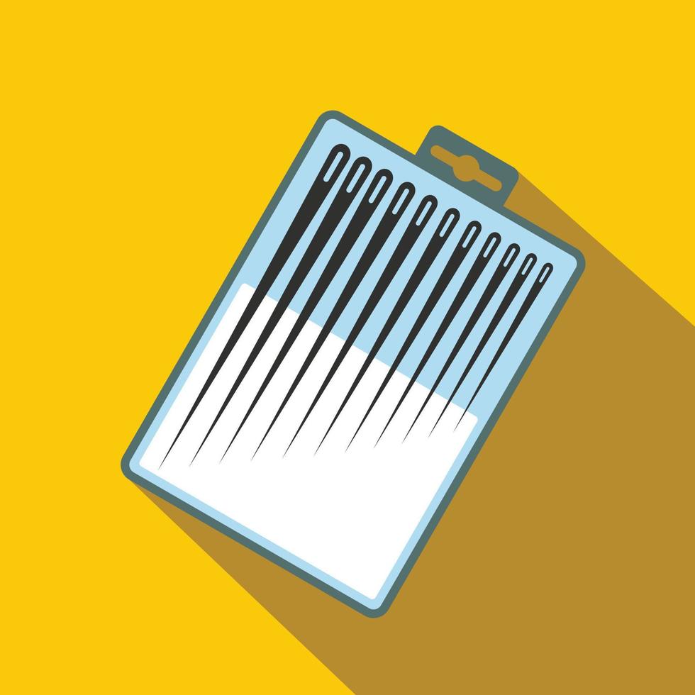 Different sewing needles in a box flat icon vector