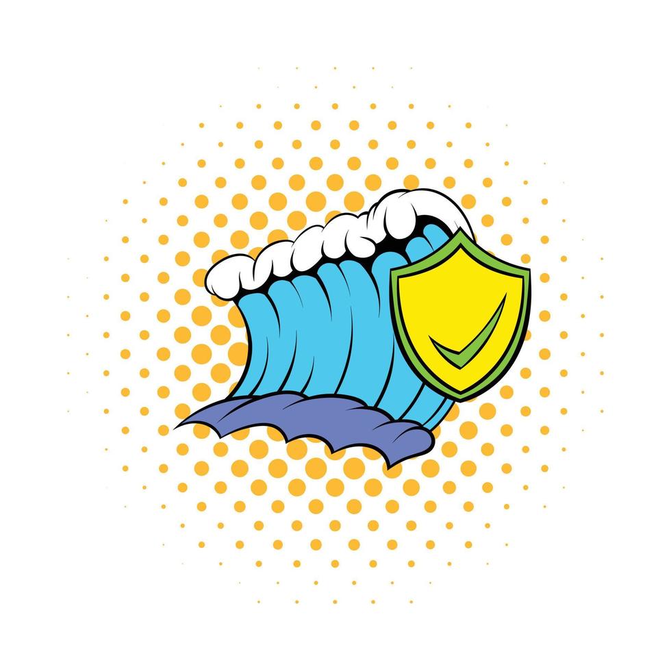 ola de tsunami azul y escudo amarillo con icono de garrapata vector