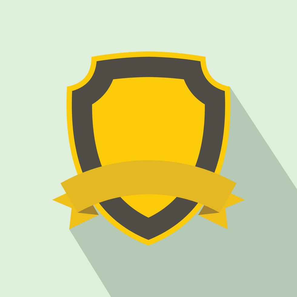 Yellow shield with ribbon icon, flat style vector
