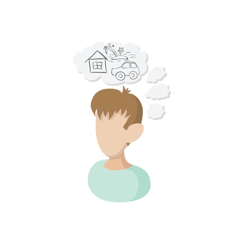 Man dreams about house icon, cartoon style vector