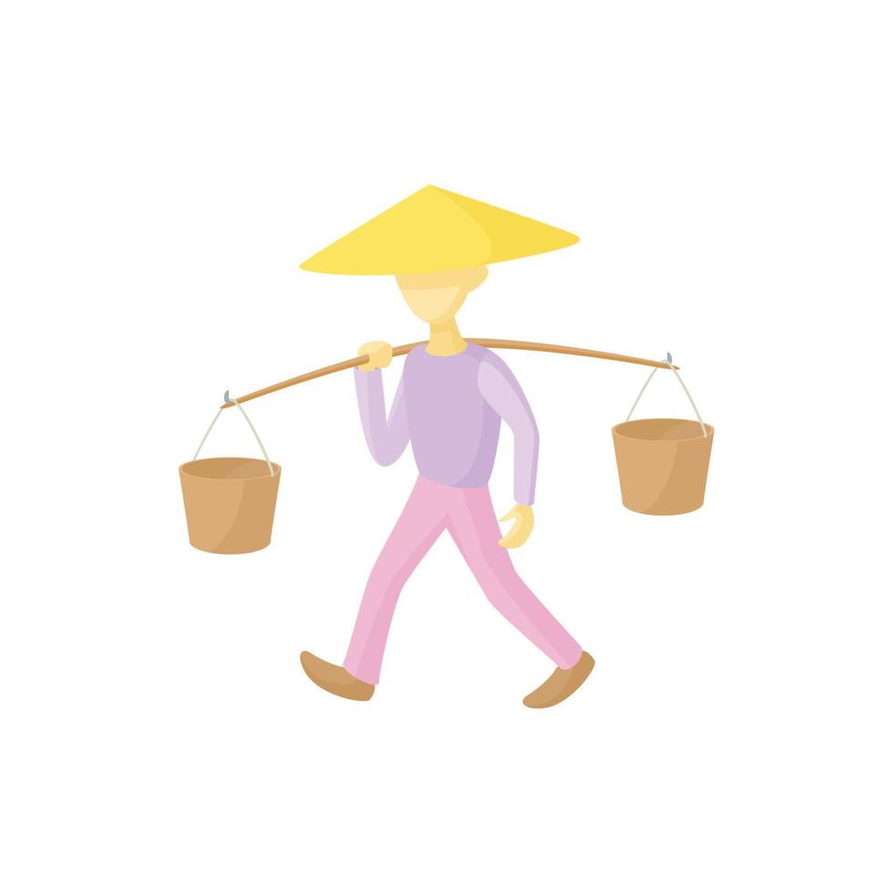Man in a conical hat carries buckets icon vector