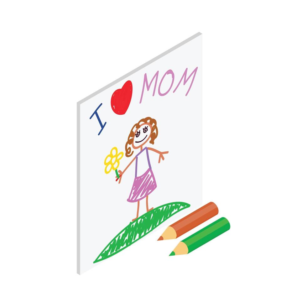 dibujo infantil de i love mom foto icono isométrico vector