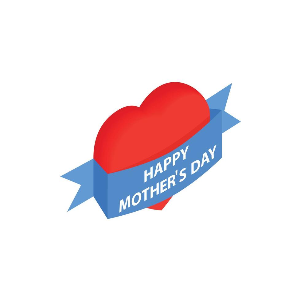 Mother Day Heart with blue ribbon isometric icon vector