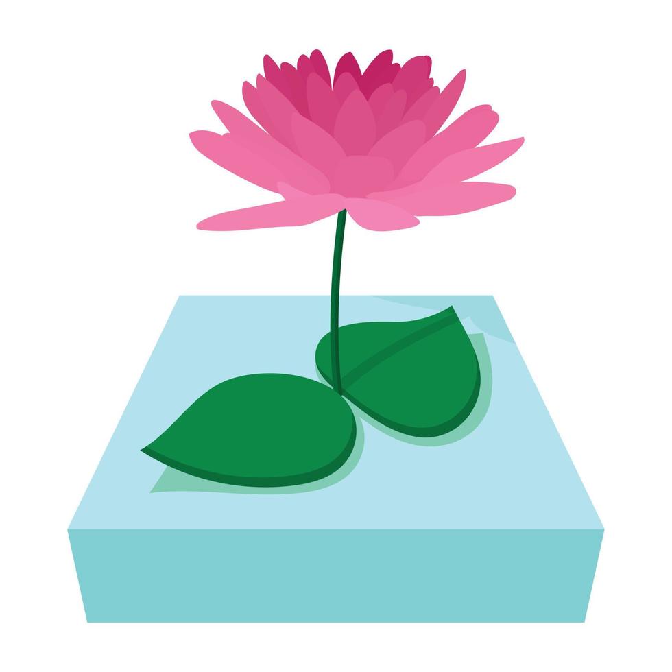 Pink lotus flower icon, cartoon style vector