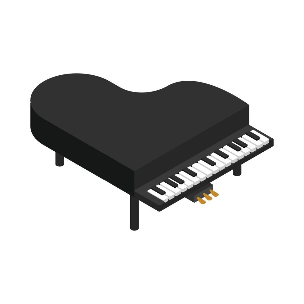 Black grand piano icon, isometric 3d style vector