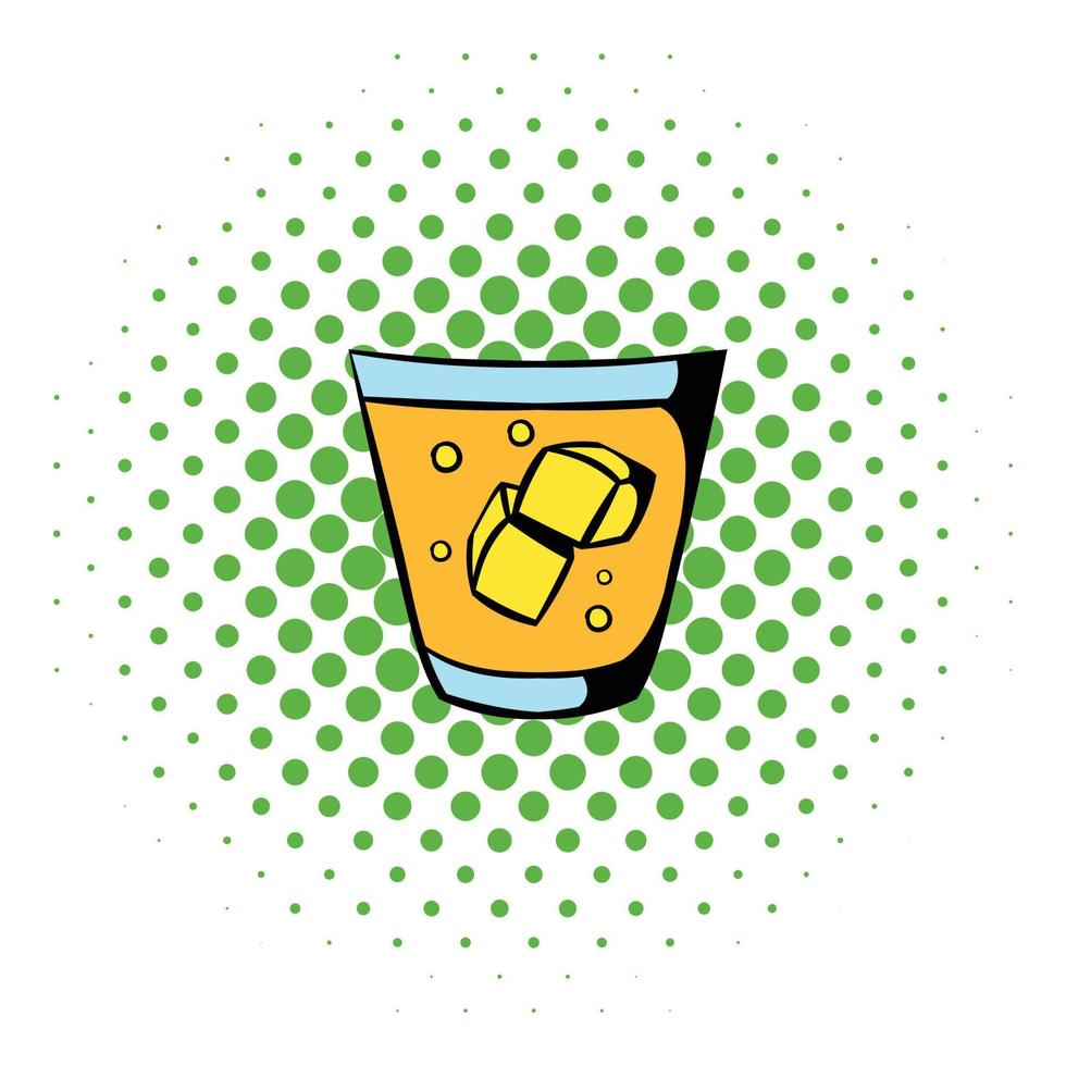 Glass of whiskey and ice icon, comics style vector