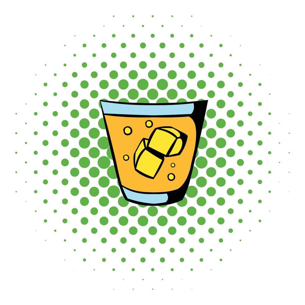 icono de vaso de whisky y hielo, estilo cómic vector