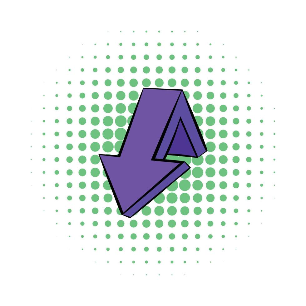 Violet down arrow icon, comics style vector