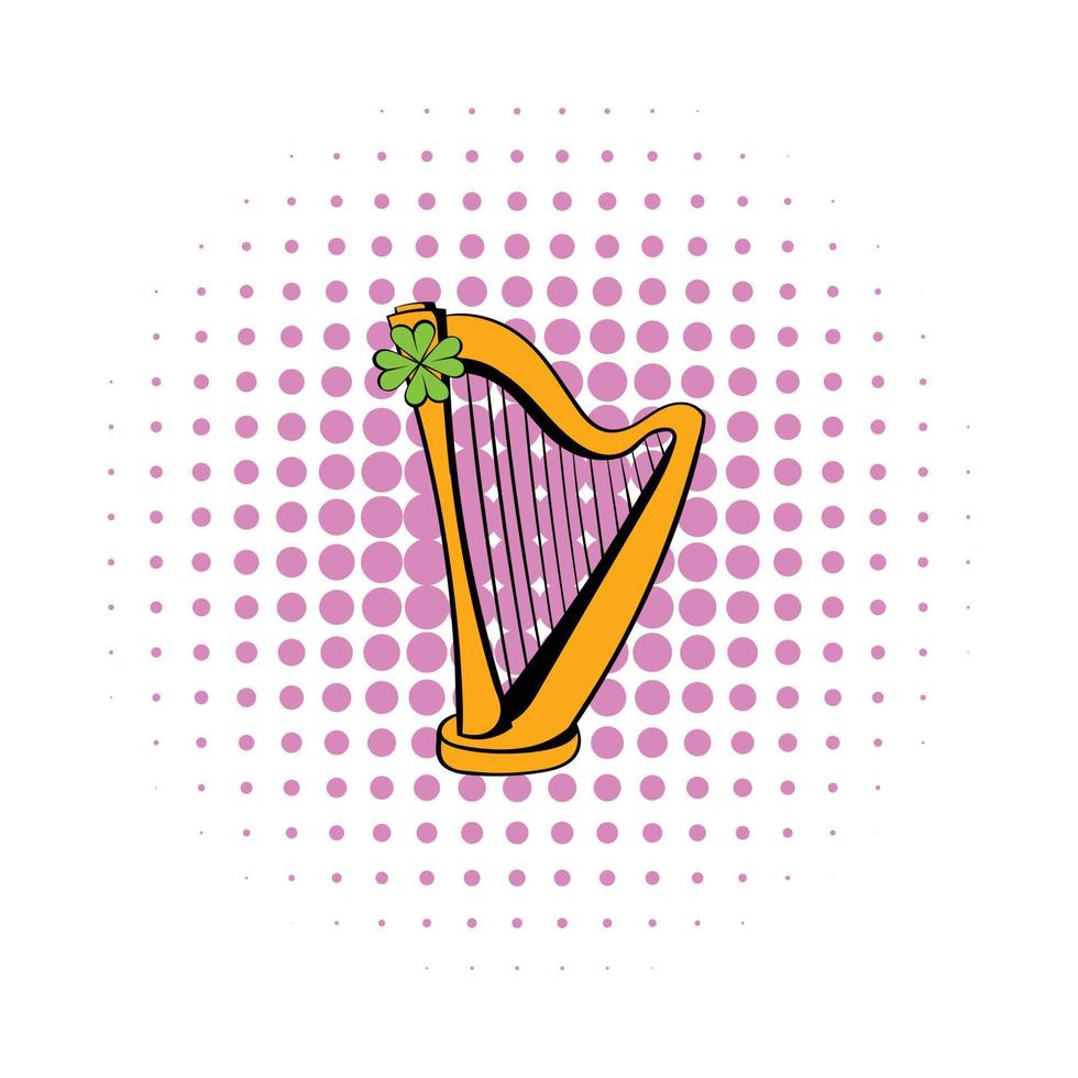 Golden harp and clover icon, comics style vector