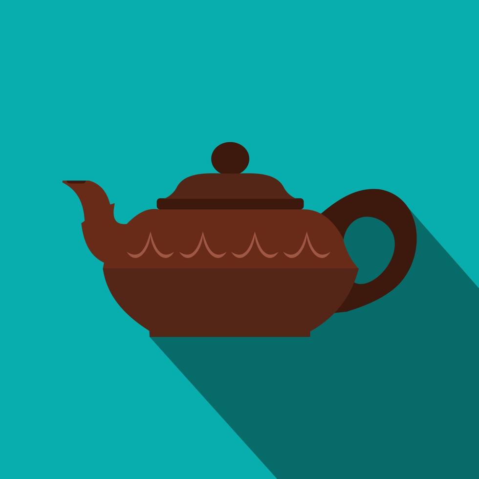 Chinese brown teapot icon, flat style vector