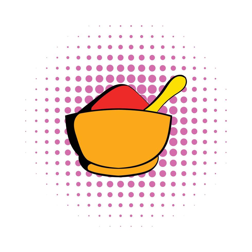 Spice in ceramic bowl icon, comics style vector