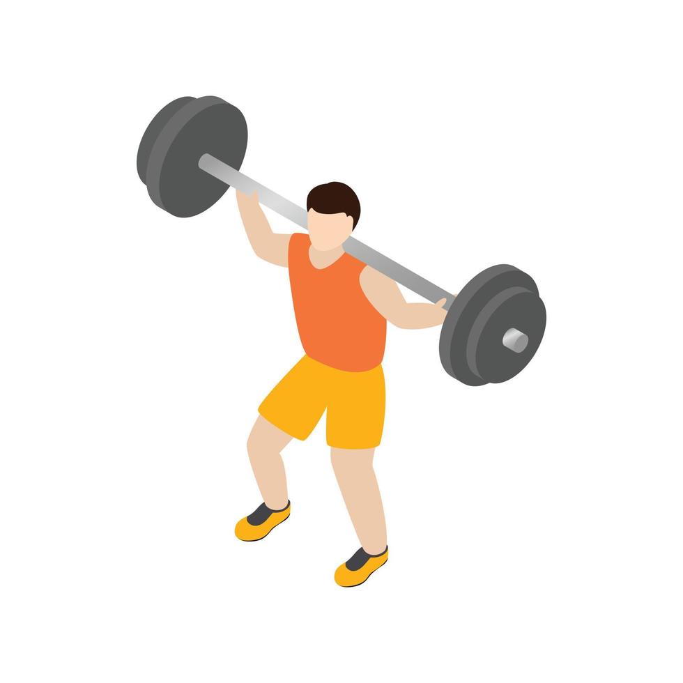 Man lifting barbell icon, isometric 3d style vector