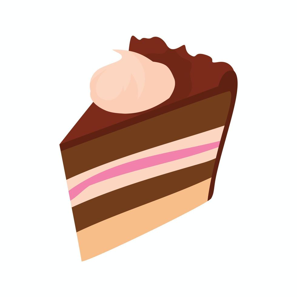 Chocolate cake slice icon, cartoon style vector