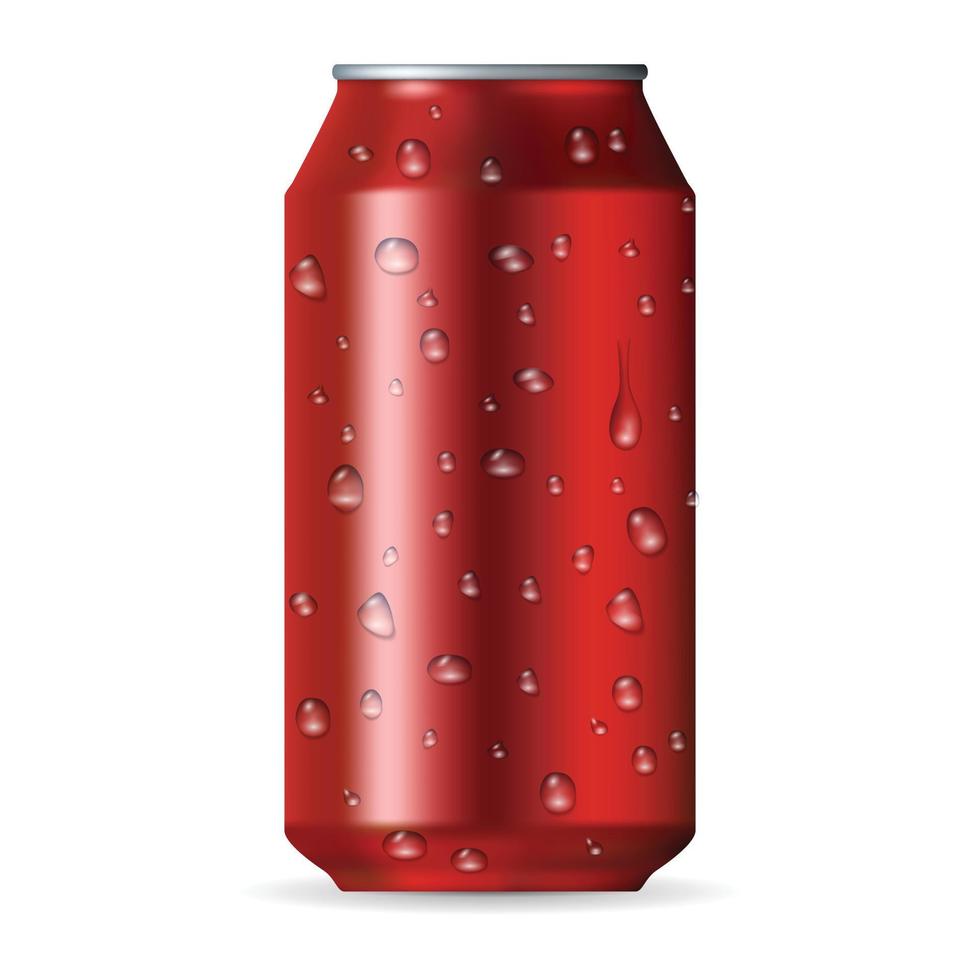 Realistic red aluminum can with drops vector