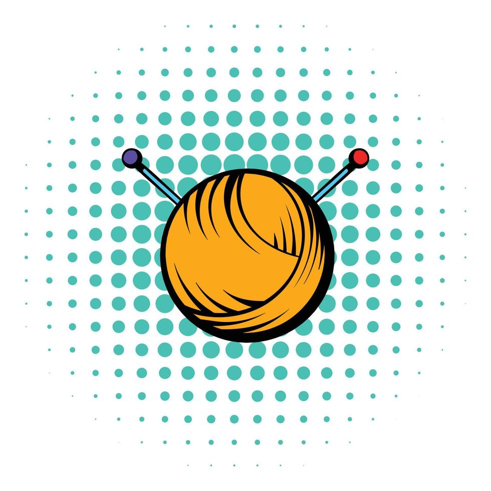 Knitting thread and needles icon, comics style vector