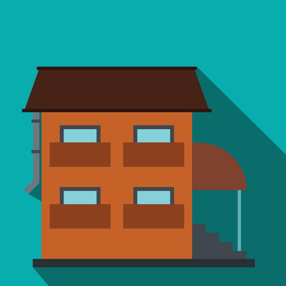 Two-storey house with porch flat icon vector