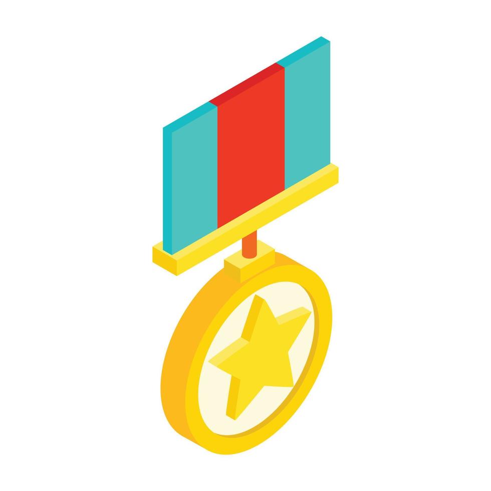 Medal with star isometric 3d icon vector