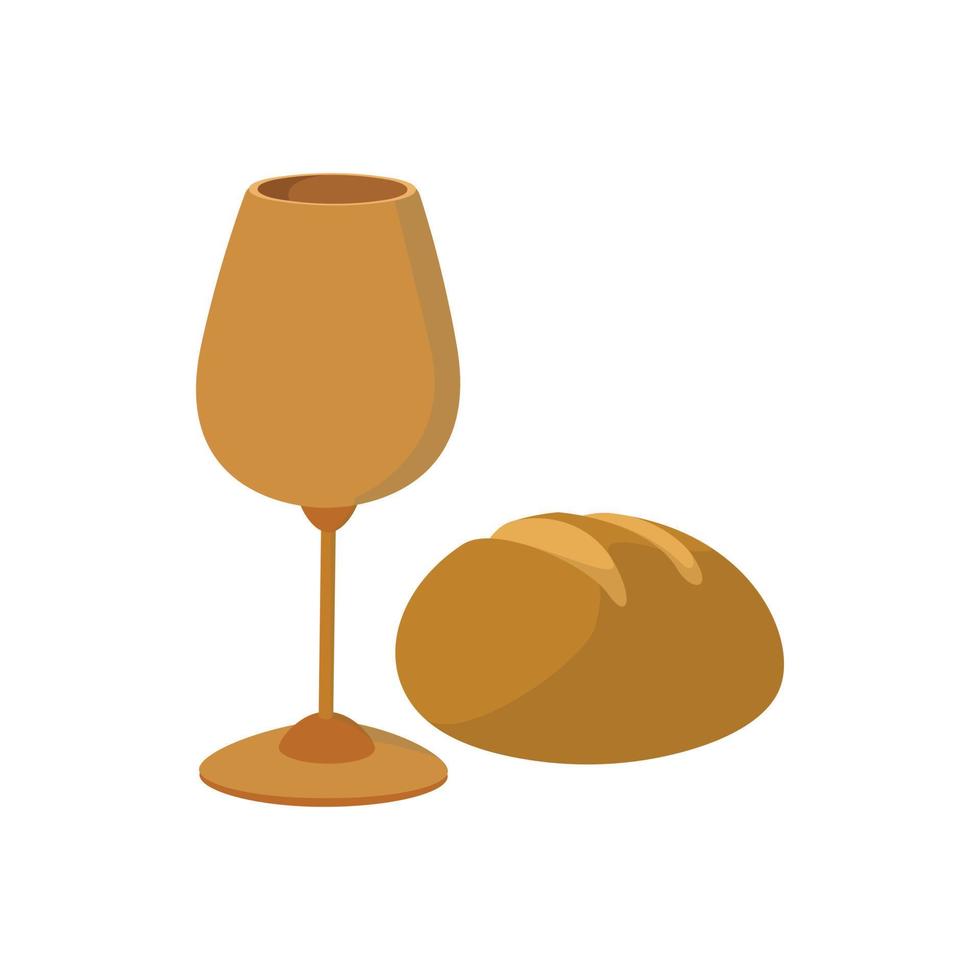 cáliz con vino, pedazo de pan icono de dibujos animados vector