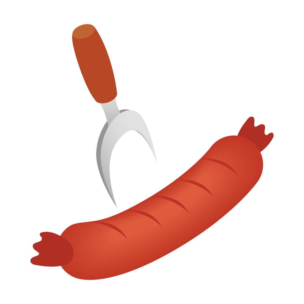 Sausage on a fork icon, isometric 3d style vector