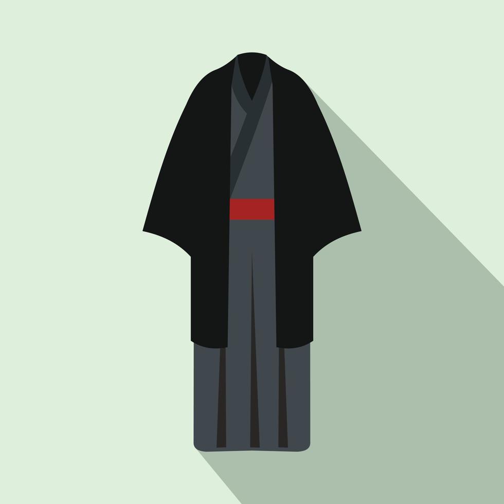 Black japanese kimono icon, flat style vector