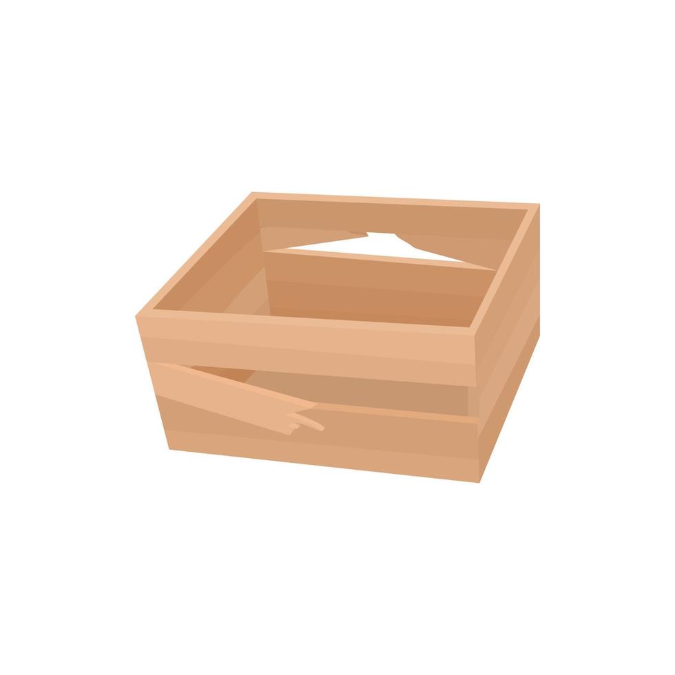 Broken wooden crate icon, cartoon style vector