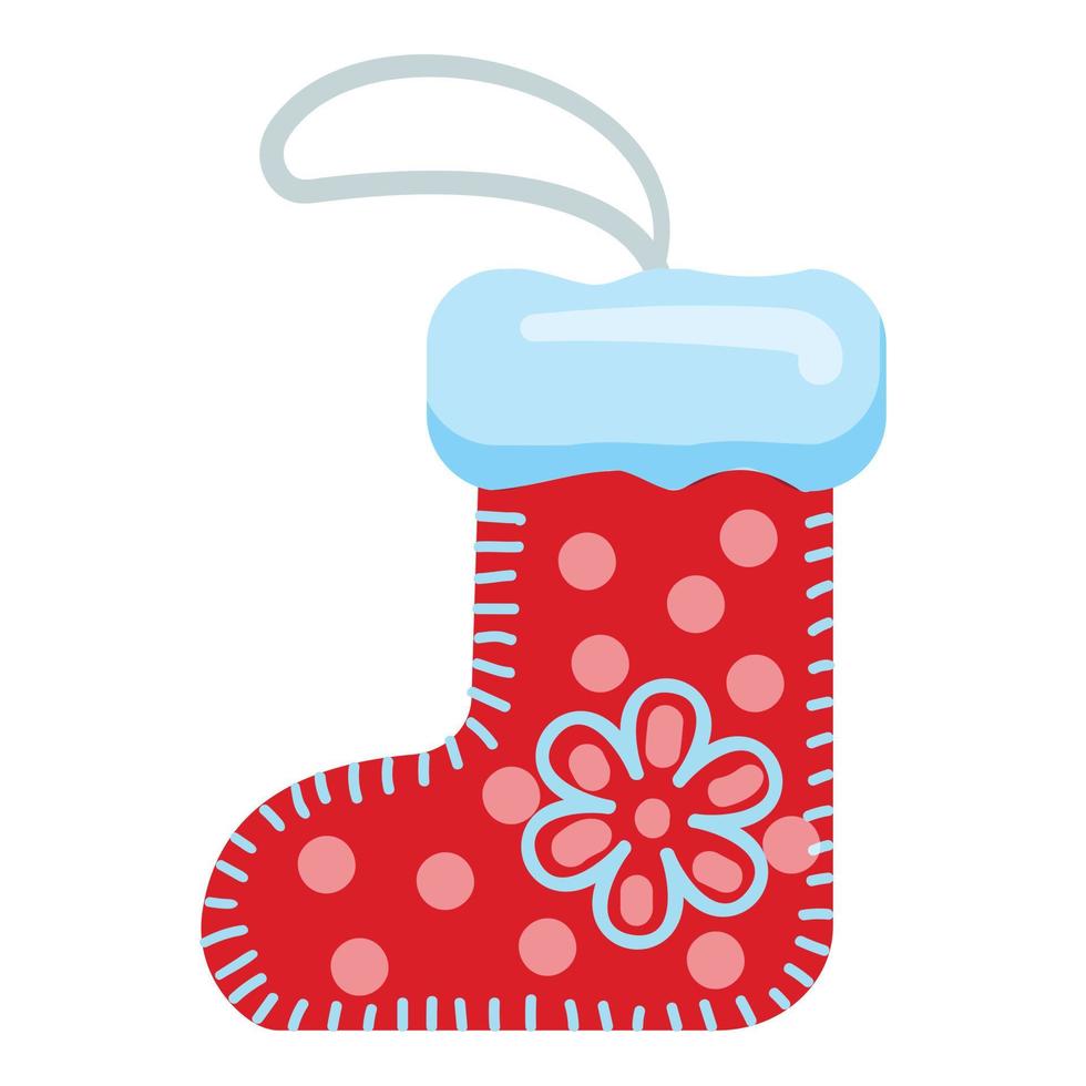 Red sock Christmas tree toy icon cartoon vector. Merry activity vector