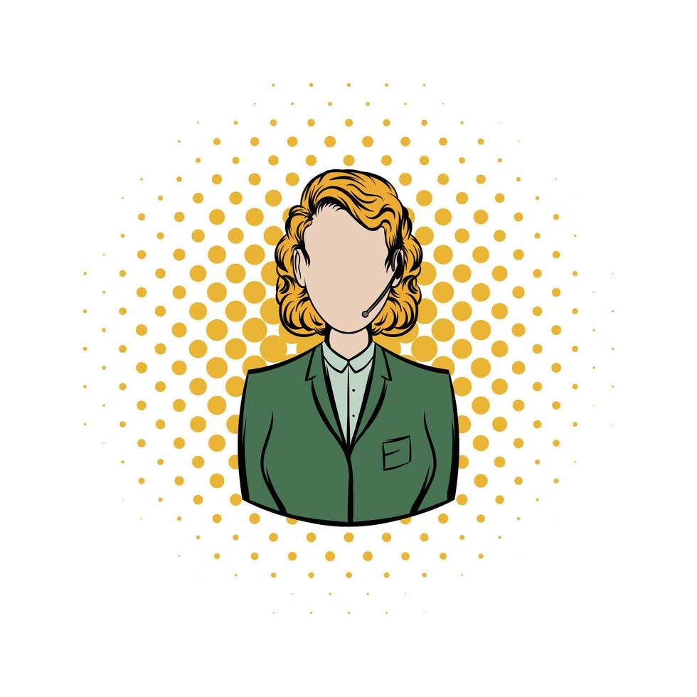 Woman in a green blazer with headset comics icon vector