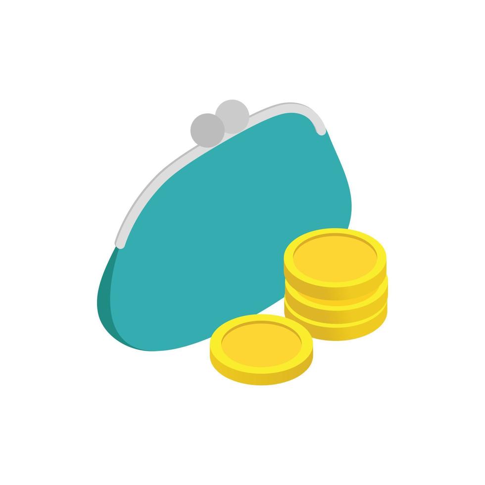 Purse and coins icon, isometric 3d style vector