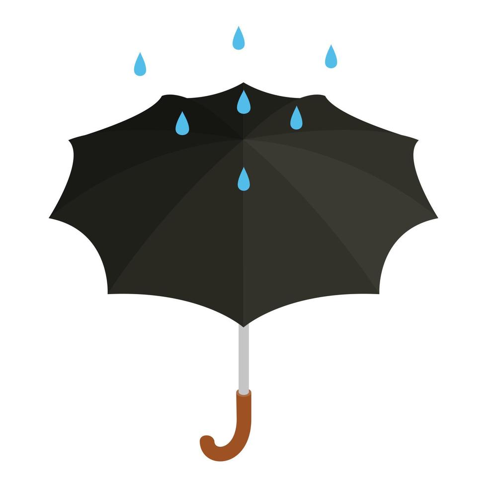 Black umbrella with rain icon, isometric 3d style vector