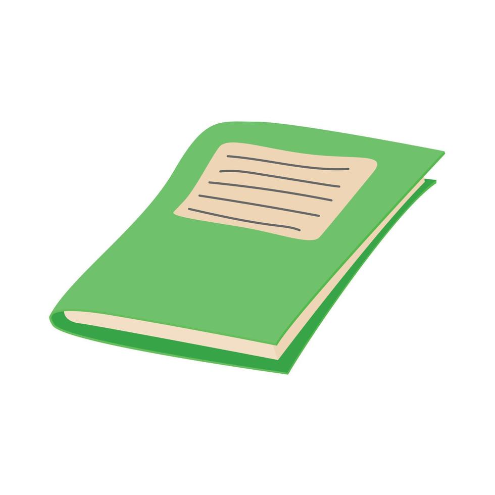 Green school notebook icon, cartoon style vector