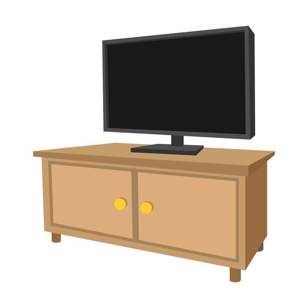 mueble de televisión de madera con un gran icono de dibujos animados de televisión vector