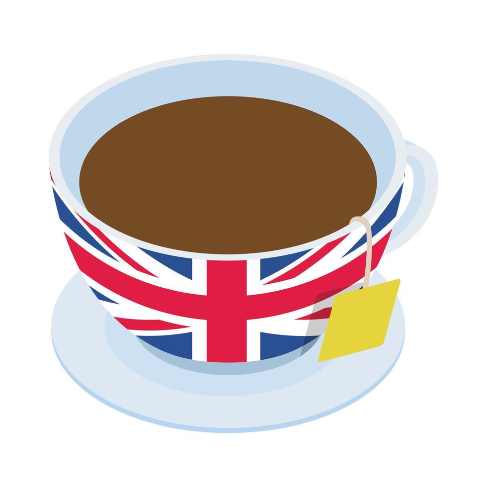 icono de taza de té británico, estilo 3d isométrico vector