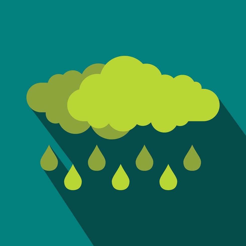 Green cloud with rain drop icon, flat style vector