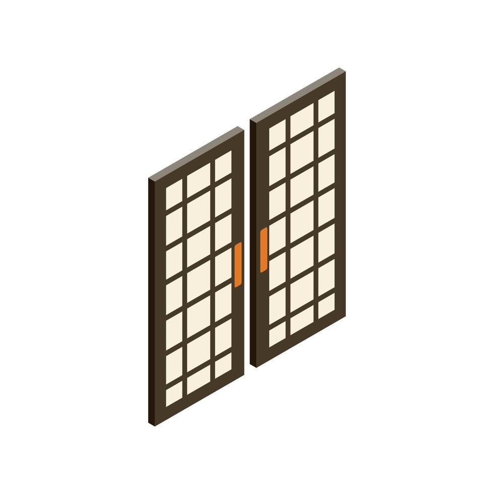 Japanese style doors icon, isometric 3d style vector