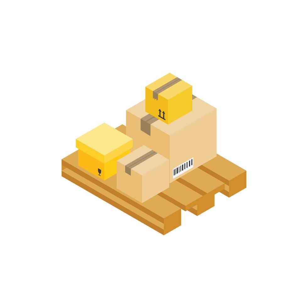 cajas de cartón en el icono de la paleta de madera vector