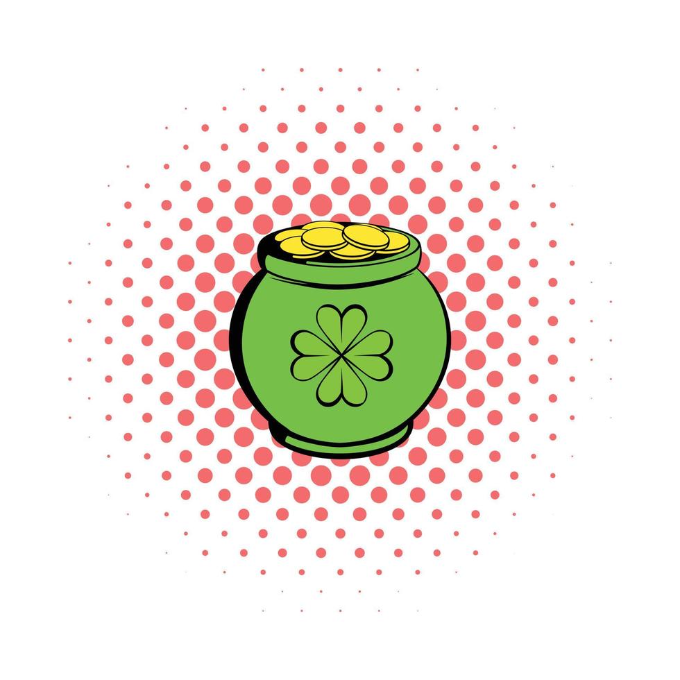Green pot full of gold icon, comics style vector