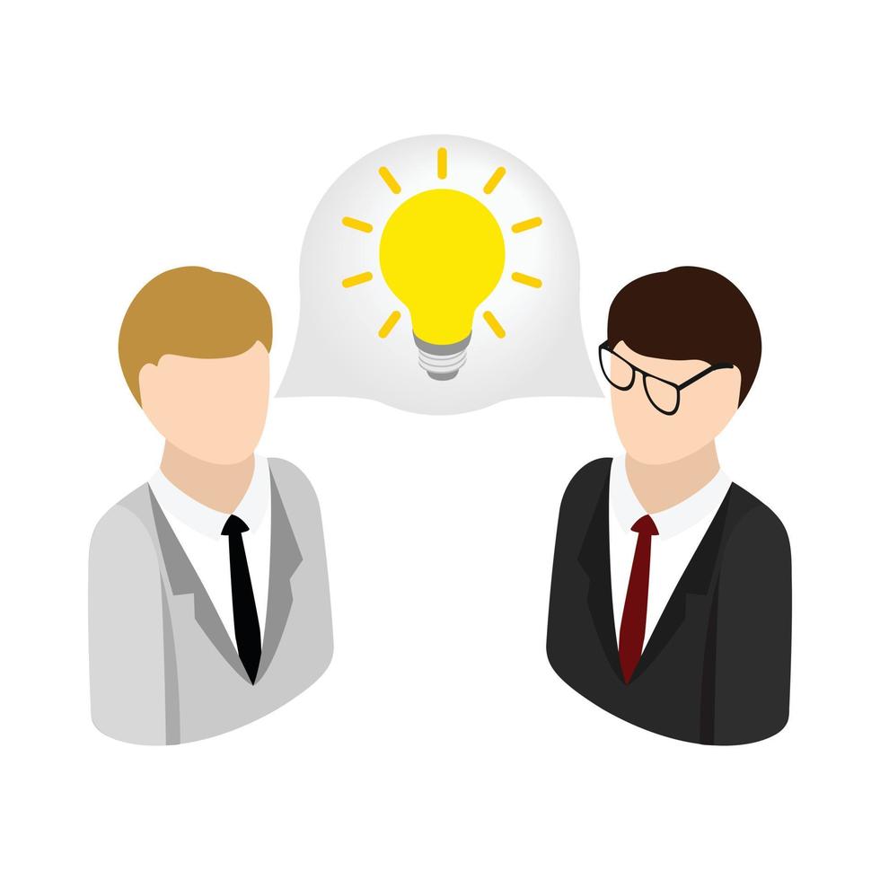 Two businessmen get idea icon, isometric 3d style vector