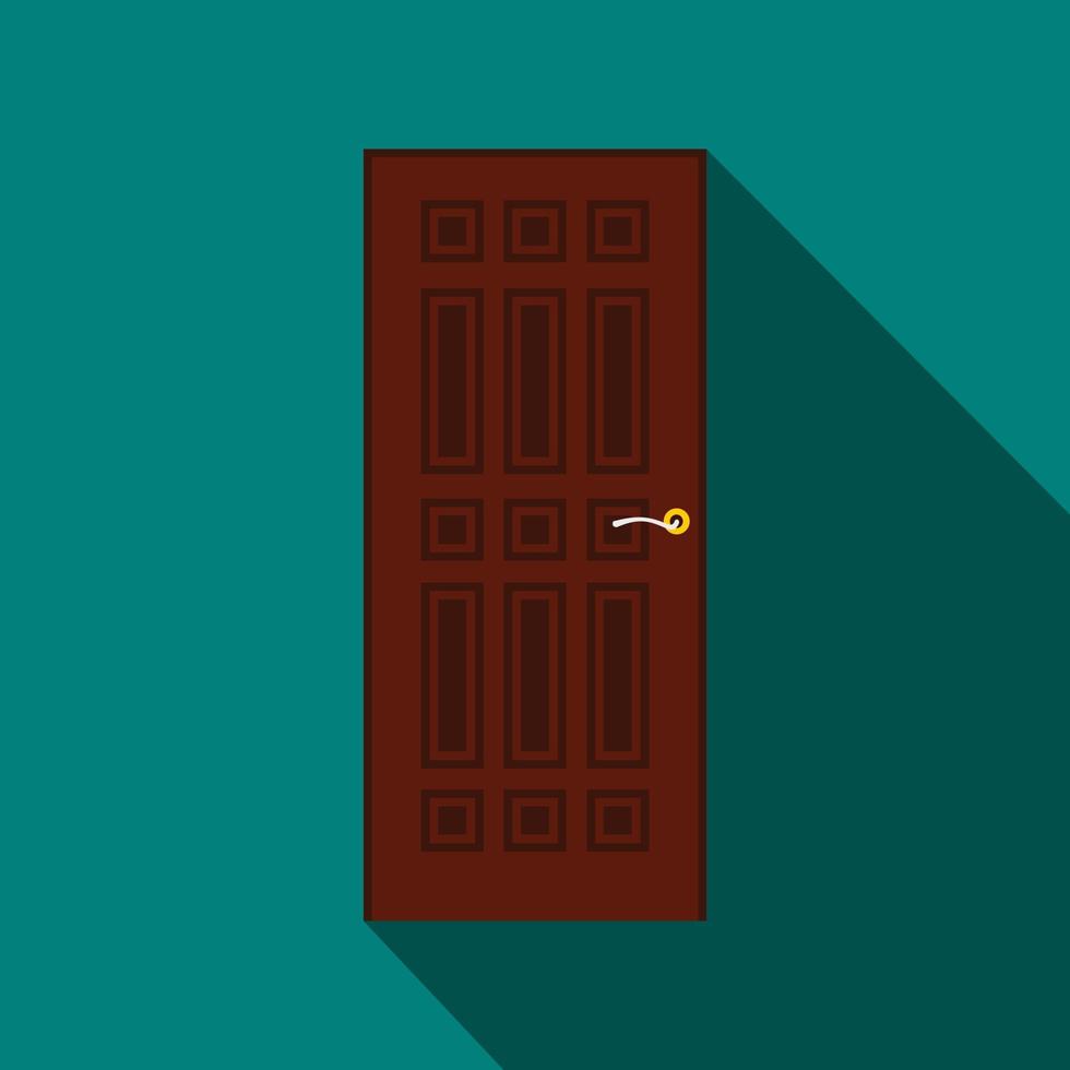 Brown door icon, flat style vector