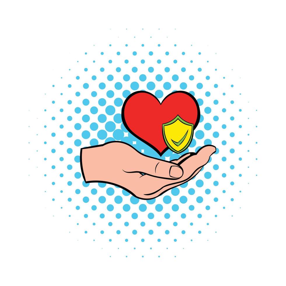 Hand holding red heart icon, comics style vector