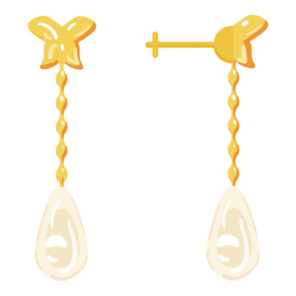 Golden earrings icon cartoon vector. Gold pearl vector