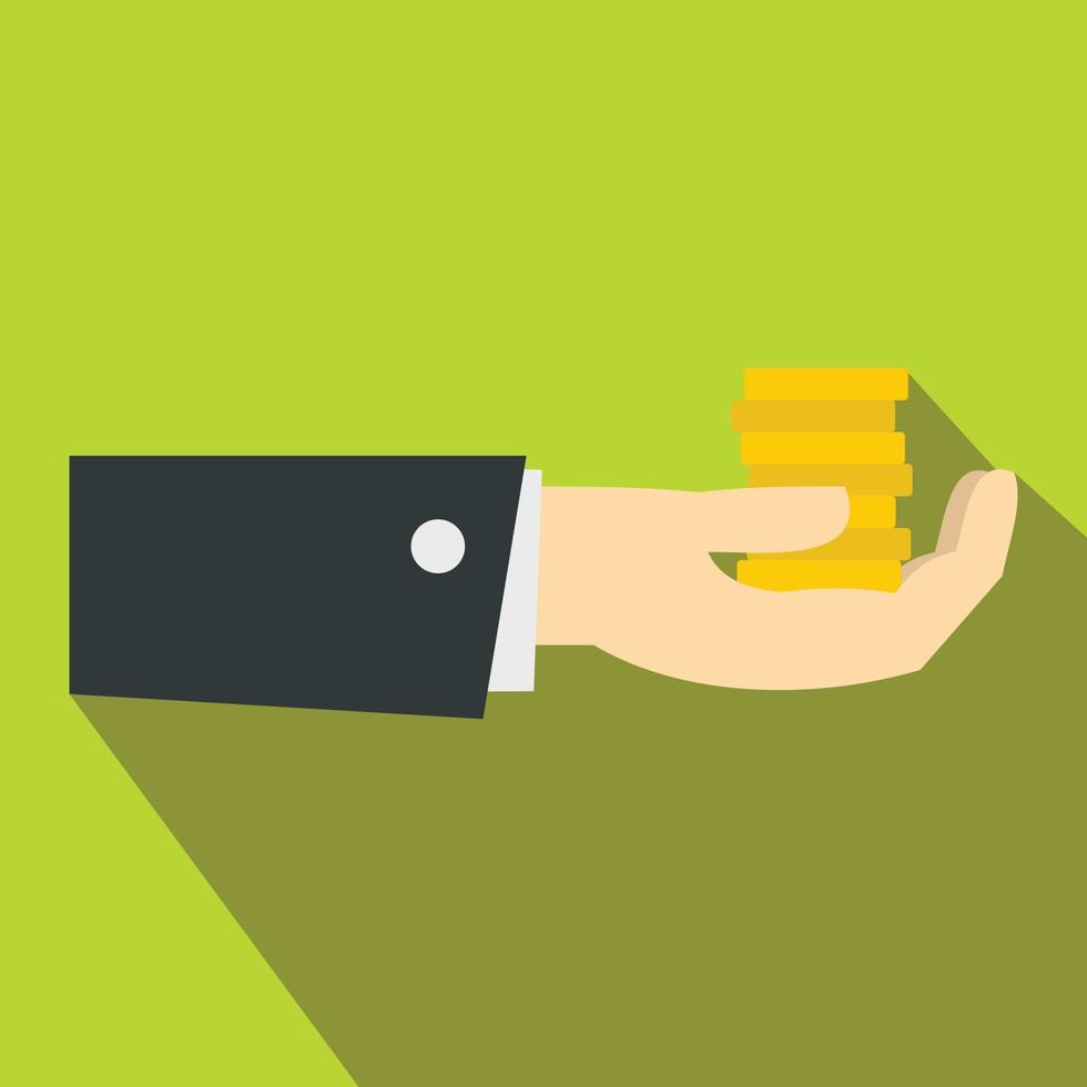 Hand giving money icon, flat style vector
