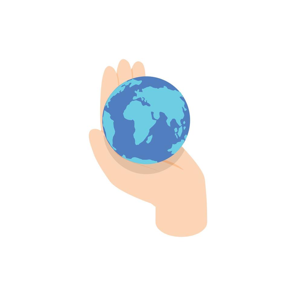Hand holding the earth icon, isometric 3d style vector