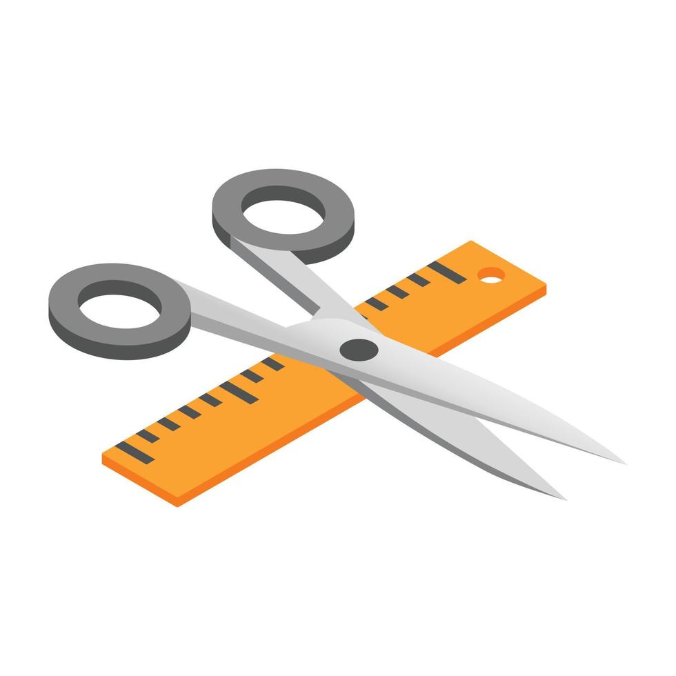 Scissors with ruler 3d isometric icon vector