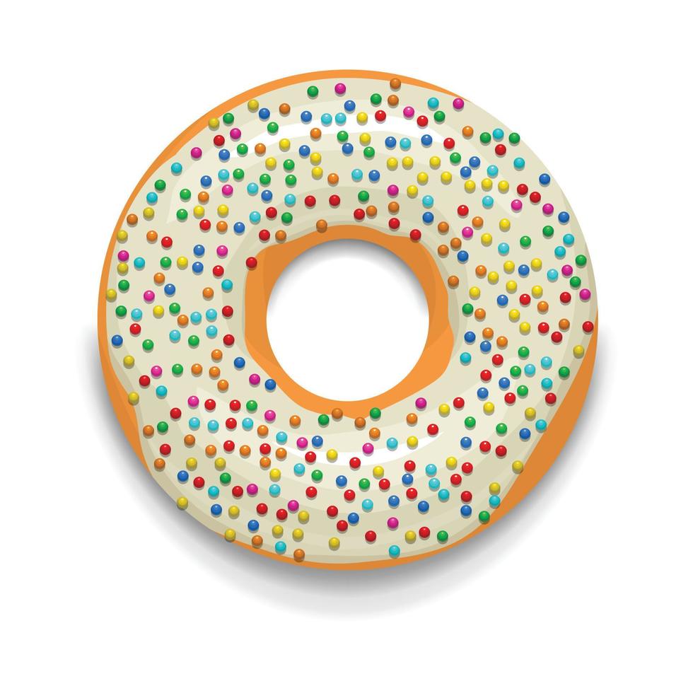 Glazed donut with candies icon, cartoon style vector
