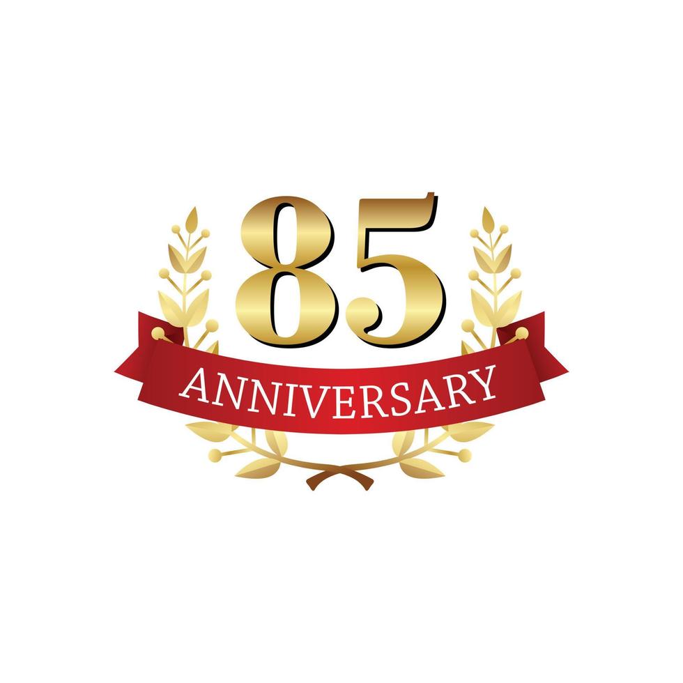 85 years anniversary golden label with ribbons vector